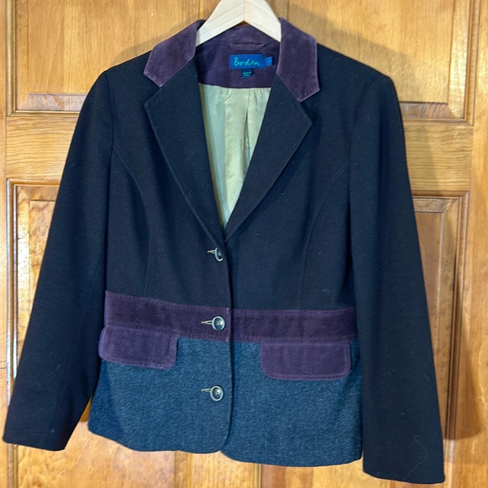 Boden Black Jacket with Purple and Navy Accent